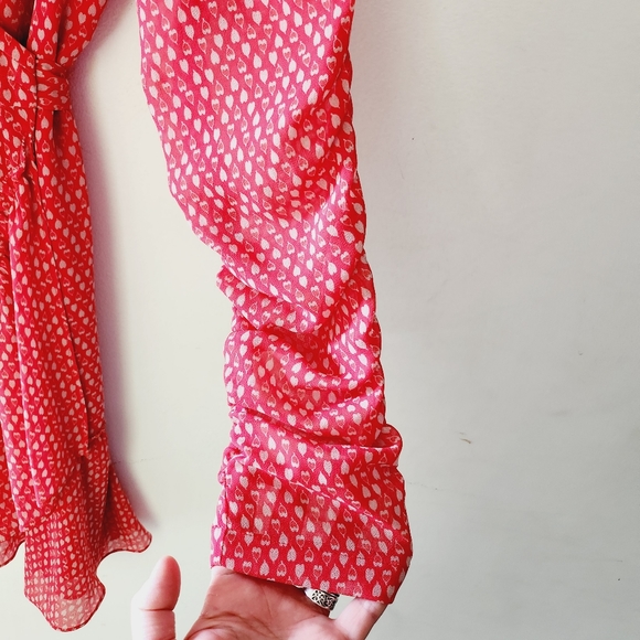 ALL SAINTS Flores hearts print wrap dress, ruched sleeve - Picture 4 of 9